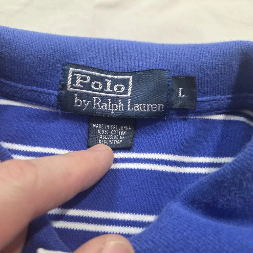 Polo Ralph Lauren Striped Polo Shirt Mens L Blue White‎ Pony Logo Short Sleeve